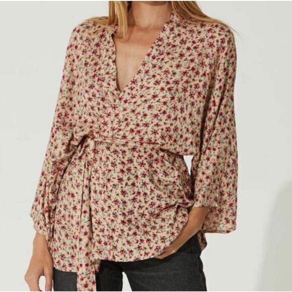 JEN'S PIRATE BOOTY x FREE PEOPLE | Beige Pink Floral Kimono Wrap Boho | Small - Picture 1 of 7